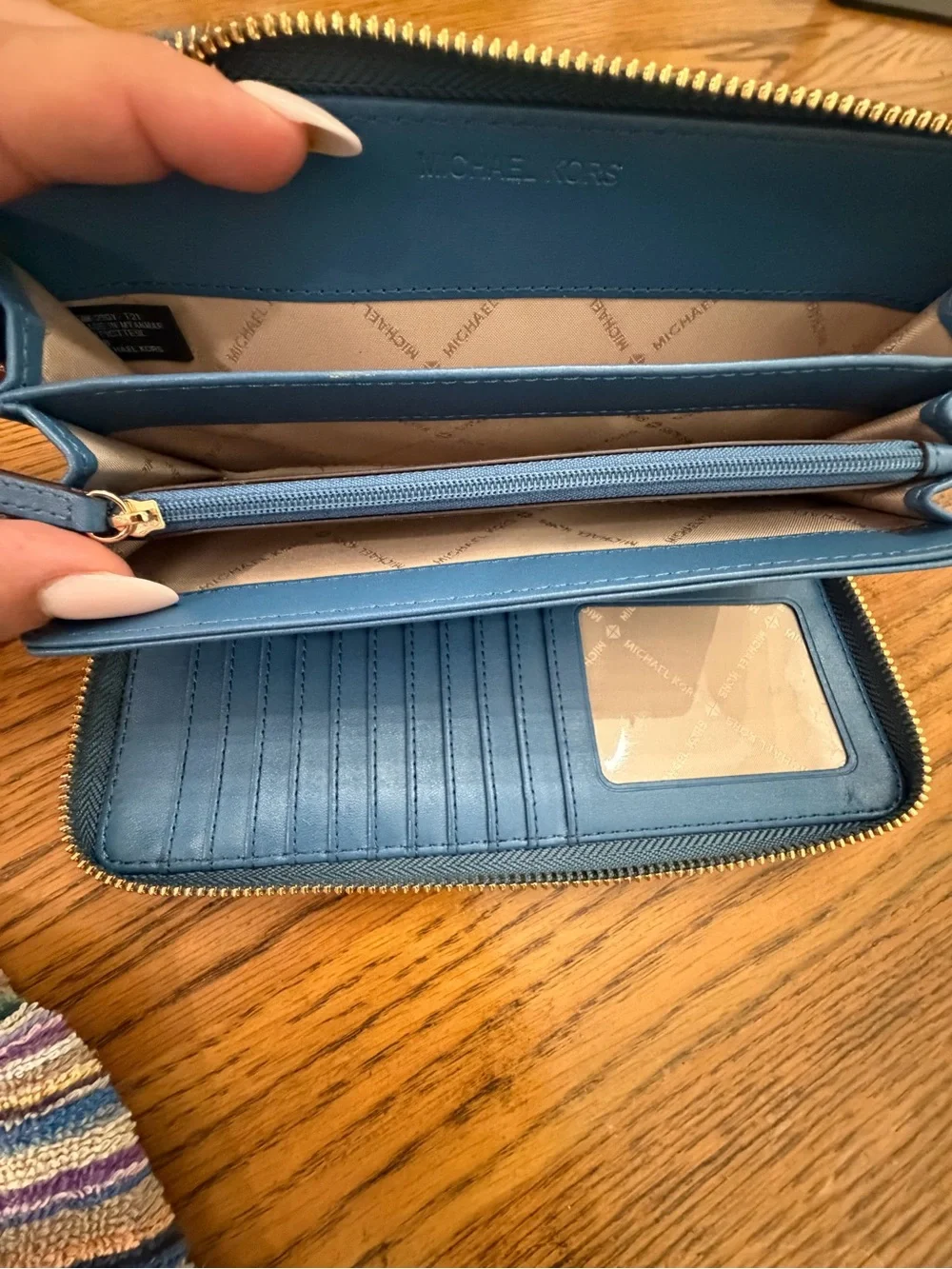 NWOT Michael Kors Blue Pebbled Leather Zip-Around Wristlet Wallet